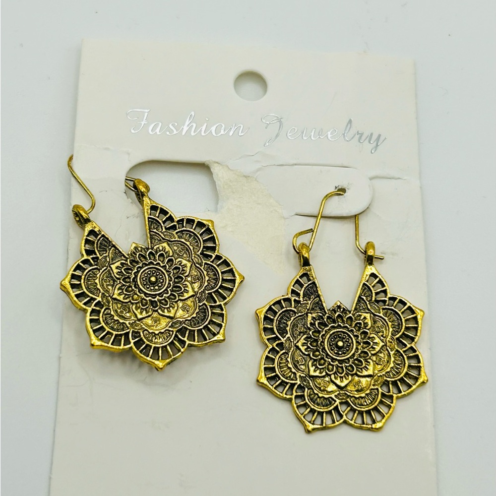 Boho Gold Mandala Gypsycore Tribal Dangle Earrings
